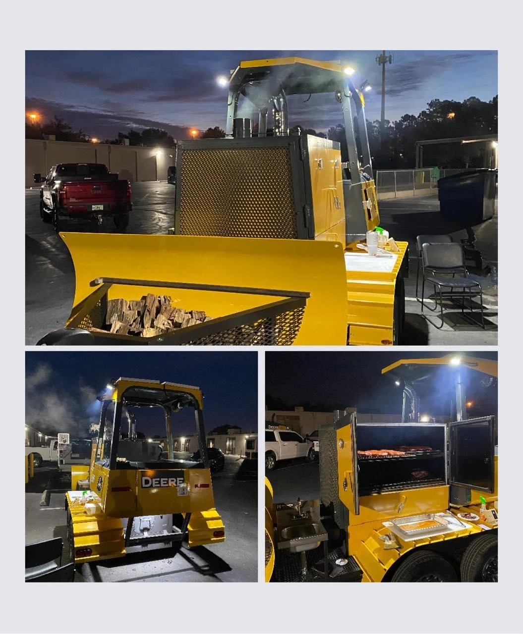 Custom grill fabrication designed to look like a John Deere excavator.